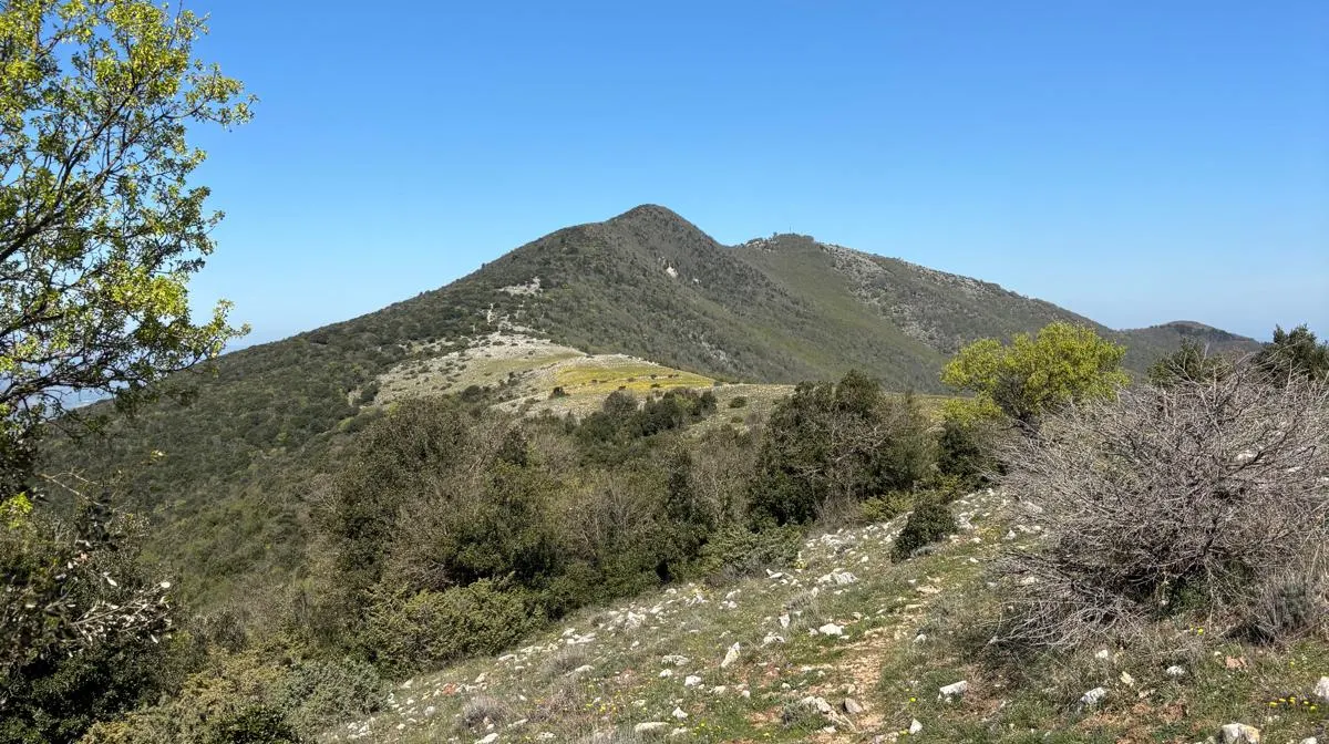 La cresta dei Monti di Melezzole verso la vetta, tra roccia e prati d'altura